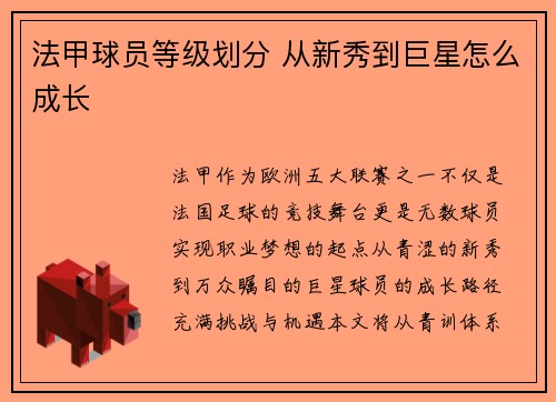 法甲球员等级划分 从新秀到巨星怎么成长